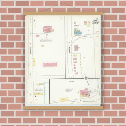 Old map wall art mockup — magnetic wood frame on brick wall — Sanborn Fire Insurance Map from Trenton, Wayne County, Michigan (1912), Sheet #0006