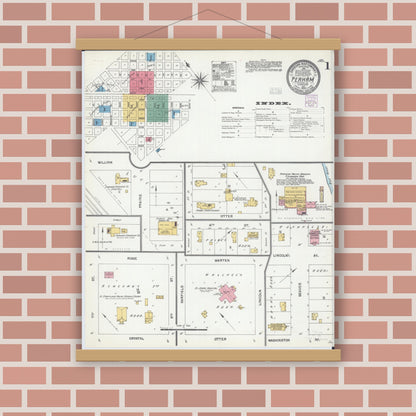 Old map wall art mockup — magnetic wood frame on brick wall — Sanborn Fire Insurance Map from Perham, Otter Tail County, Minnesota (1904) - Complete Map Set