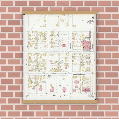 Old map wall art mockup — magnetic wood frame on brick wall — Sanborn Fire Insurance Map from Ironton, Lawrence County, Ohio (1900), Sheet #0006