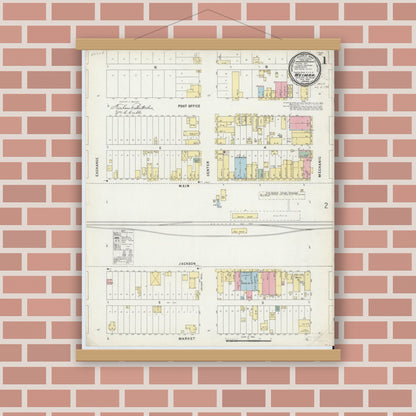 Old map wall art mockup — magnetic wood frame on brick wall — Sanborn Fire Insurance Map from Weimar, Colorado County, Texas (1896) - Complete Map Set