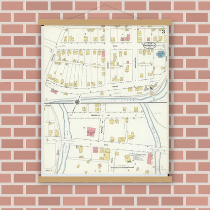 Old map wall art mockup — magnetic wood frame on brick wall — Sanborn Fire Insurance Map from Salineville, Columbiana County, Ohio (1911), Sheet #0003