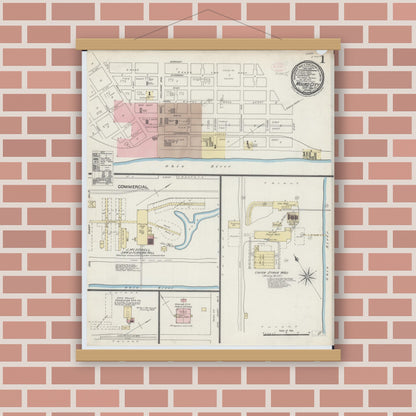 Old map wall art mockup — magnetic wood frame on brick wall — Sanborn Fire Insurance Map from Mound City, Pulaski County, Illinois (1889) - Complete Map Set