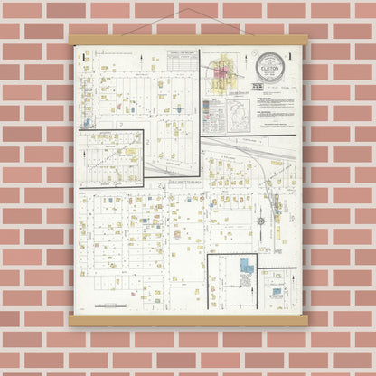 Old map wall art mockup — magnetic wood frame on brick wall — Sanborn Fire Insurance Map from Elkton, Huron County, Michigan (1938) - Complete Map Set