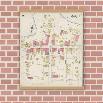 Old map wall art mockup — magnetic wood frame on brick wall — Sanborn Fire Insurance Map from Keyport, Monmouth County, New Jersey (1923), Sheet #0002