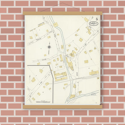 Old map wall art mockup — magnetic wood frame on brick wall — Sanborn Fire Insurance Map from Tannersville, Greene County, New York (1912), Sheet #0005