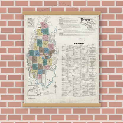 Old map wall art mockup — magnetic wood frame on brick wall — Sanborn Fire Insurance Map from Freeport, Nassau County, New York (1925) - Complete Map Set