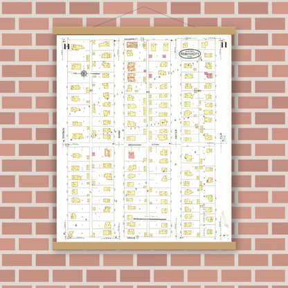 Old map wall art mockup — magnetic wood frame on brick wall — Sanborn Fire Insurance Map from Webster City, Hamilton County, Iowa (1923), Sheet #0011