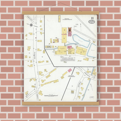 Old map wall art mockup — magnetic wood frame on brick wall — Sanborn Fire Insurance Map from Canton, Norfolk County, Massachusetts (1919), Sheet #0011