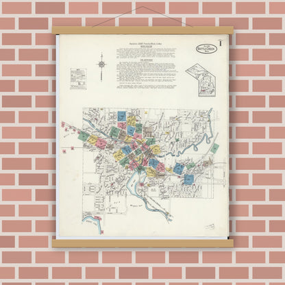 Old map wall art mockup — magnetic wood frame on brick wall — Sanborn Fire Insurance Map from Battle Creek, Calhoun County, Michigan (1913), Sheet #0001