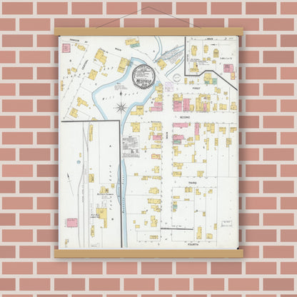 Old map wall art mockup — magnetic wood frame on brick wall — Sanborn Fire Insurance Map from Westfield, Marquette County, Wisconsin (1901), Sheet #0001