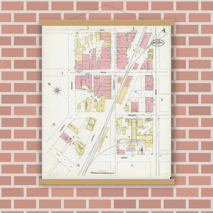 Old map wall art mockup — magnetic wood frame on brick wall — Sanborn Fire Insurance Map from Beaumont, Jefferson County, Texas (1902), Sheet #0004