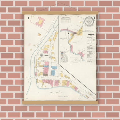 Old map wall art mockup — magnetic wood frame on brick wall — Sanborn Fire Insurance Map from Grundy, Buchanan County, Virginia (1936) - Complete Map Set