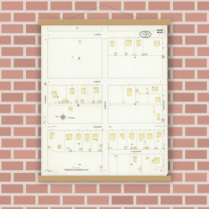 Old map wall art mockup — magnetic wood frame on brick wall — Sanborn Fire Insurance Map from Tyler, Smith County, Texas (1912), Sheet #0022