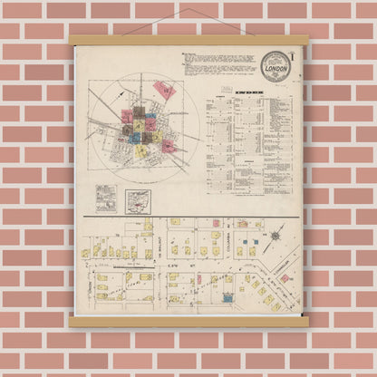 Old map wall art mockup — magnetic wood frame on brick wall — Sanborn Fire Insurance Map from London, Madison County, Ohio (1921) - Complete Map Set