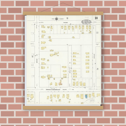 Old map wall art mockup — magnetic wood frame on brick wall — Sanborn Fire Insurance Map from Benton Harbor, Berrien County, Michigan (1911), Sheet #0018