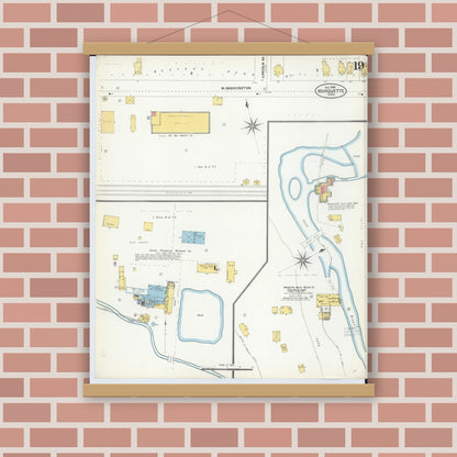 Old map wall art mockup — magnetic wood frame on brick wall — Sanborn Fire Insurance Map from Marquette, Marquette County, Michigan (1904), Sheet #0019