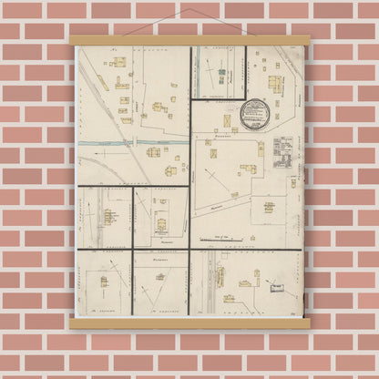 Old map wall art mockup — magnetic wood frame on brick wall — Sanborn Fire Insurance Map from Garysburg, Northampton County, North Carolina (1888), Sheet #0001