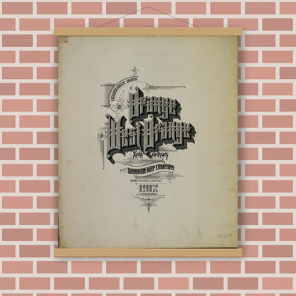Old map wall art mockup — magnetic wood frame on brick wall — Sanborn Fire Insurance Map from Orange, Essex County, New Jersey (1912), Sheet #0001