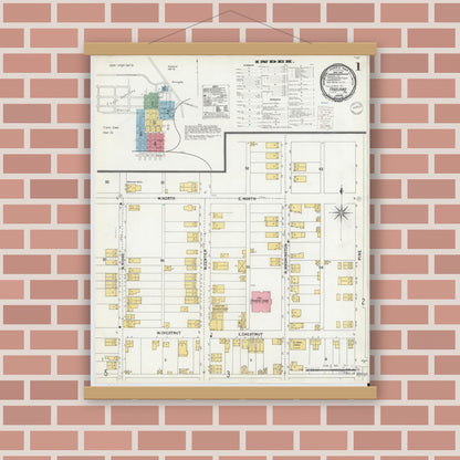 Old map wall art mockup — magnetic wood frame on brick wall — Sanborn Fire Insurance Map from Freeland, Luzerne County, Pennsylvania (1900) - Complete Map Set
