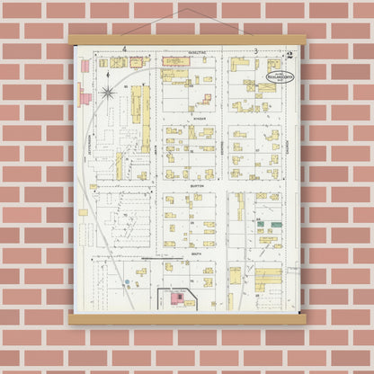Old map wall art mockup — magnetic wood frame on brick wall — Sanborn Fire Insurance Map from Richland Center, Richland County, Wisconsin (1905), Sheet #0002