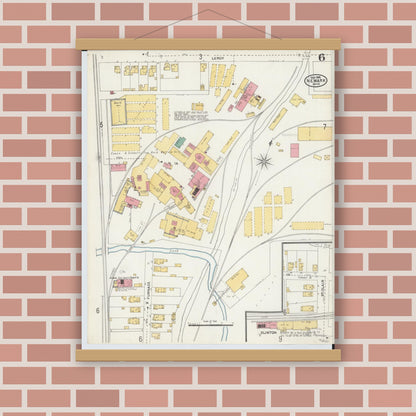 Old map wall art mockup — magnetic wood frame on brick wall — Sanborn Fire Insurance Map from Newark, Licking County, Ohio (1905), Sheet #0006