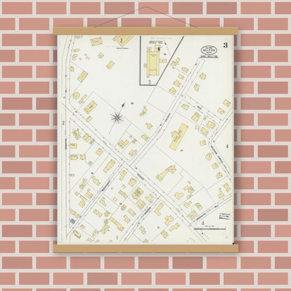 Old map wall art mockup — magnetic wood frame on brick wall — Sanborn Fire Insurance Map from Milton, Norfolk County, Massachusetts (1906), Sheet #0003