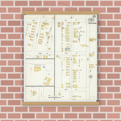 Old map wall art mockup — magnetic wood frame on brick wall — Sanborn Fire Insurance Map from Conneaut, Ashtabula County, Ohio (1902), Sheet #0015