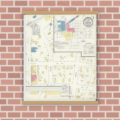 Old map wall art mockup — magnetic wood frame on brick wall — Sanborn Fire Insurance Map from Lawton, Van Buren County, Michigan (1913), Sheet #0001