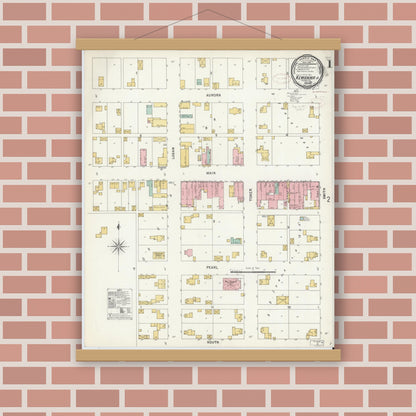 Old map wall art mockup — magnetic wood frame on brick wall — Sanborn Fire Insurance Map from Kewanna, Fulton County, Indiana (1899) - Complete Map Set