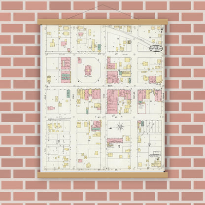Old map wall art mockup — magnetic wood frame on brick wall — Sanborn Fire Insurance Map from Poplar Bluff, Butler County, Missouri (1895), Sheet #0007