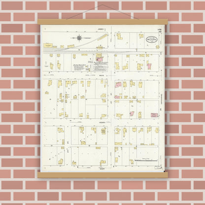 Old map wall art mockup — magnetic wood frame on brick wall — Sanborn Fire Insurance Map from Milford, Kosciusko County, Indiana (1910), Sheet #0002