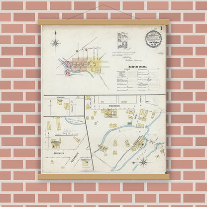 Old map wall art mockup — magnetic wood frame on brick wall — Sanborn Fire Insurance Map from Akron, Erie County, New York (1889) - Complete Map Set