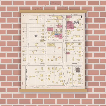 Old map wall art mockup — magnetic wood frame on brick wall — Sanborn Fire Insurance Map from Viroqua, Vernon County, Wisconsin (1922), Sheet #0004