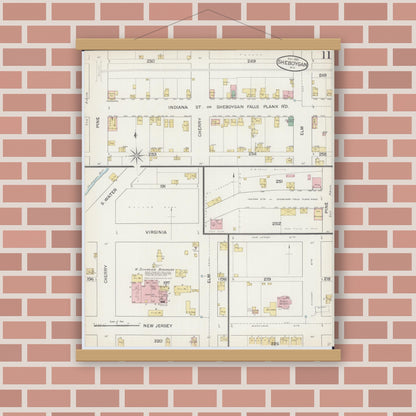 Old map wall art mockup — magnetic wood frame on brick wall — Sanborn Fire Insurance Map from Sheboygan, Sheboygan County, Wisconsin (1887), Sheet #0011