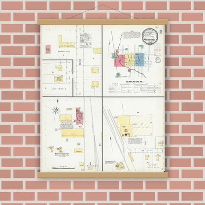 Old map wall art mockup — magnetic wood frame on brick wall — Sanborn Fire Insurance Map from Nacogdoches, Nacogdoches County, Texas (1900) - Complete Map Set