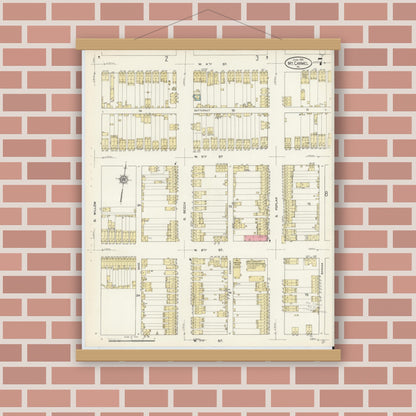Old map wall art mockup — magnetic wood frame on brick wall — Sanborn Fire Insurance Map from Mount Carmel, Northumberland County, Pennsylvania (1913), Sheet #0007