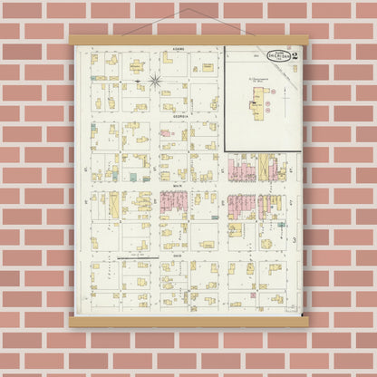 Old map wall art mockup — magnetic wood frame on brick wall — Sanborn Fire Insurance Map from Sheridan, Hamilton County, Indiana (1896), Sheet #0002