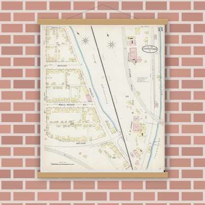Old map wall art mockup — magnetic wood frame on brick wall — Sanborn Fire Insurance Map from Johnstown, Cambria County, Pennsylvania (1886), Sheet #0011