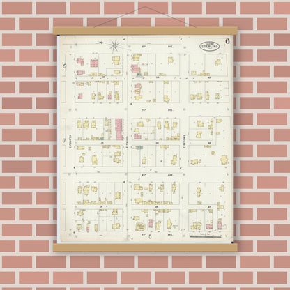 Old map wall art mockup — magnetic wood frame on brick wall — Sanborn Fire Insurance Map from Sterling, Whiteside County, Illinois (1897), Sheet #0006