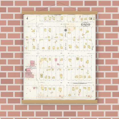 Old map wall art mockup — magnetic wood frame on brick wall — Sanborn Fire Insurance Map from Blooming Prairie, Steele County, Minnesota (1937), Sheet #0004