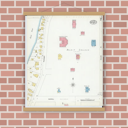 Old map wall art mockup — magnetic wood frame on brick wall — Sanborn Fire Insurance Map from Beloit, Rock County, Wisconsin (1902), Sheet #0007