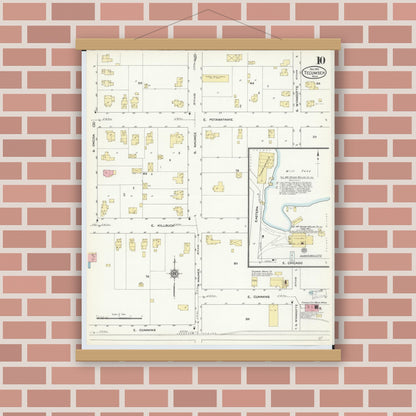 Old map wall art mockup — magnetic wood frame on brick wall — Sanborn Fire Insurance Map from Tecumseh, Lenawee County, Michigan (1912), Sheet #0010