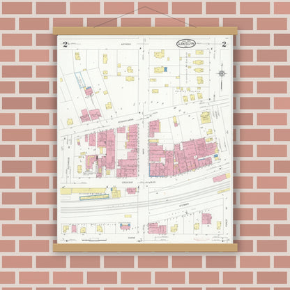 Old map wall art mockup — magnetic wood frame on brick wall — Sanborn Fire Insurance Map from Glen Ellyn, Du Page County, Illinois (1929), Sheet #0002
