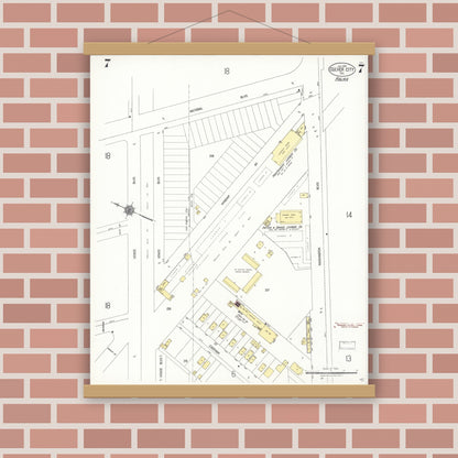 Old map wall art mockup — magnetic wood frame on brick wall — Sanborn Fire Insurance Map from Culver City, Los Angeles County, California (1924), Sheet #0007