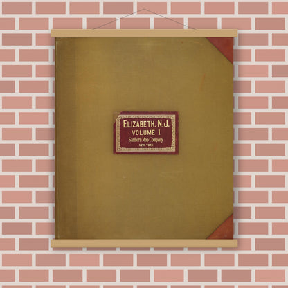 Old map wall art mockup — magnetic wood frame on brick wall — Sanborn Fire Insurance Map from Elizabeth, Union County, New Jersey (1950), Sheet #0001