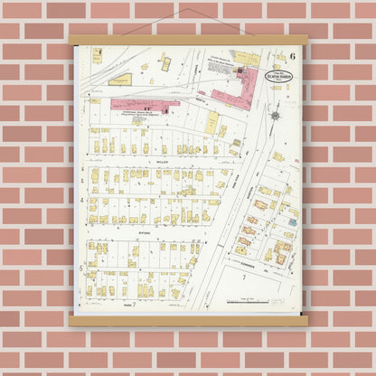 Old map wall art mockup — magnetic wood frame on brick wall — Sanborn Fire Insurance Map from Benton Harbor, Berrien County, Michigan (1911), Sheet #0006