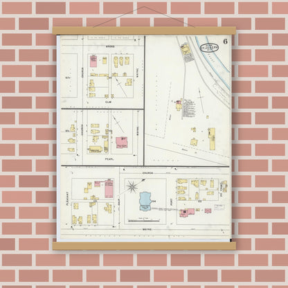 Old map wall art mockup — magnetic wood frame on brick wall — Sanborn Fire Insurance Map from Saint Joseph, Berrien County, Michigan (1896), Sheet #0006