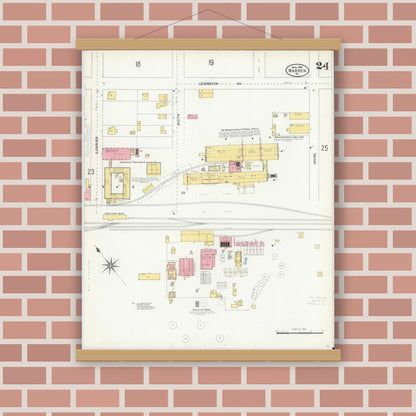 Old map wall art mockup — magnetic wood frame on brick wall — Sanborn Fire Insurance Map from Warren, Warren County, Pennsylvania (1904), Sheet #0024