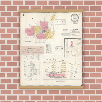Old map wall art mockup — magnetic wood frame on brick wall — Sanborn Fire Insurance Map from Selma, Johnston County, North Carolina (1943), Sheet #0001