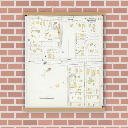 Old map wall art mockup — magnetic wood frame on brick wall — Sanborn Fire Insurance Map from Bowling Green, Wood County, Ohio (1900), Sheet #0010